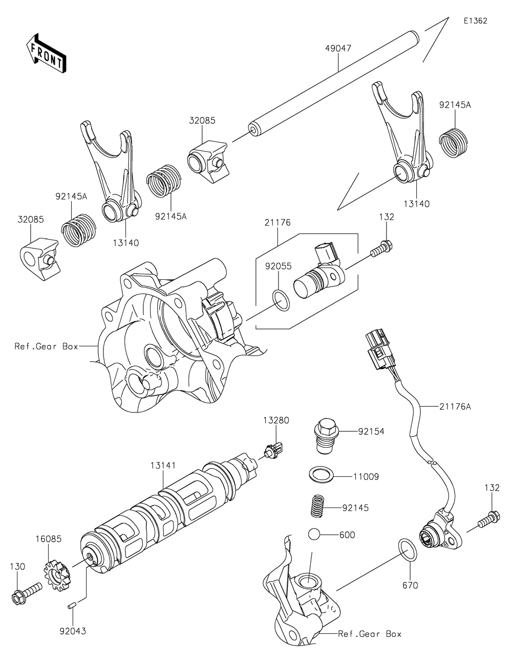 Gear Change Drum/Shift Fork Diagram and Parts List for KRF1000ALF 2020 Kawasaki Lawn Tractor Accessories