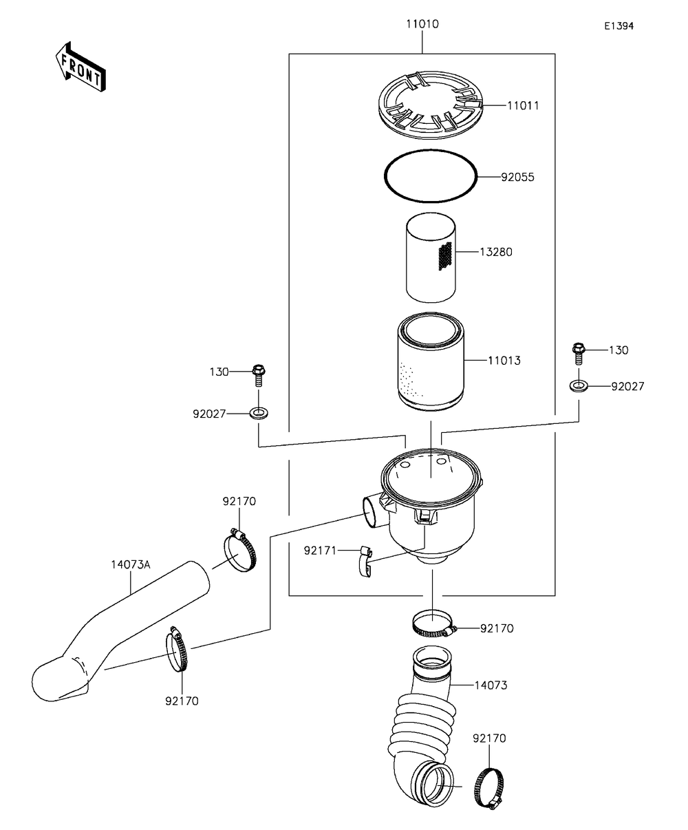 Air Cleaner-Belt Converter Diagram and Parts List for KAF400FGF 2016 Kawasaki Lawn Tractor Accessories