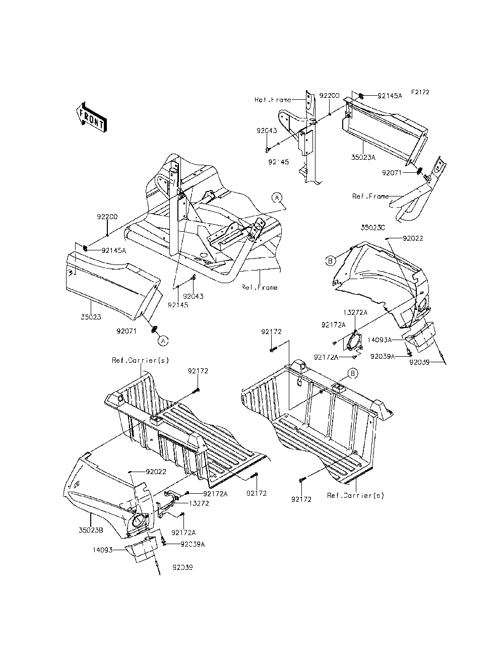 Rear Fender Diagram and Parts List for KRF800CEF 2014 Kawasaki Lawn Tractor Accessories