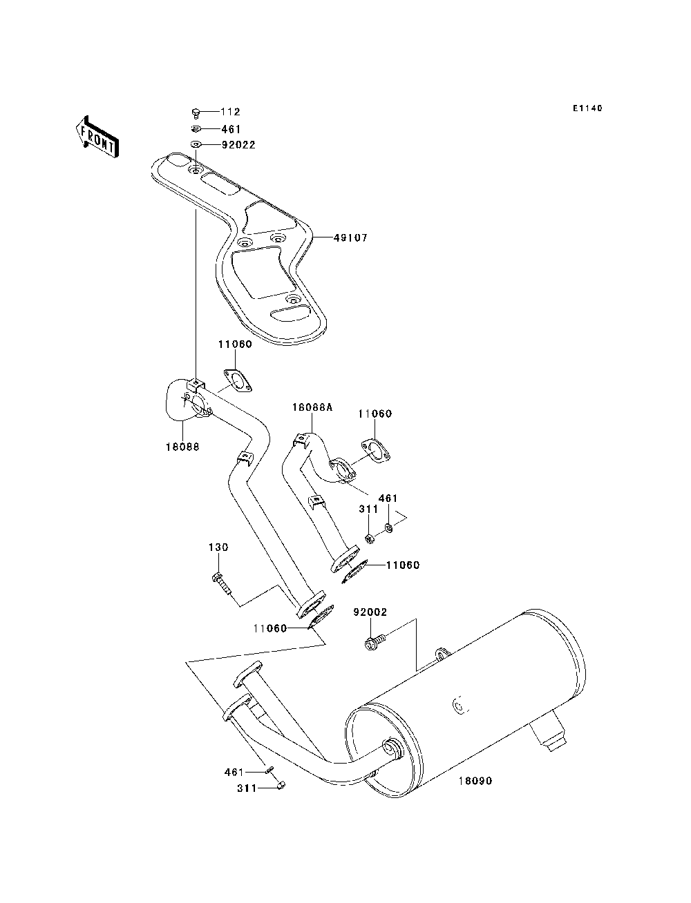Muffler Diagram and Parts List for KAF620MDF 2013 Kawasaki Lawn Tractor Accessories
