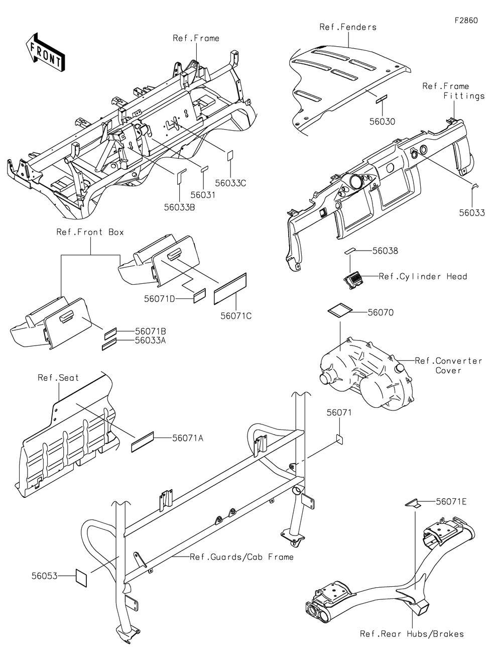 Labels Diagram and Parts List for KAF620PMFNN 2021 Kawasaki Lawn Tractor Accessories