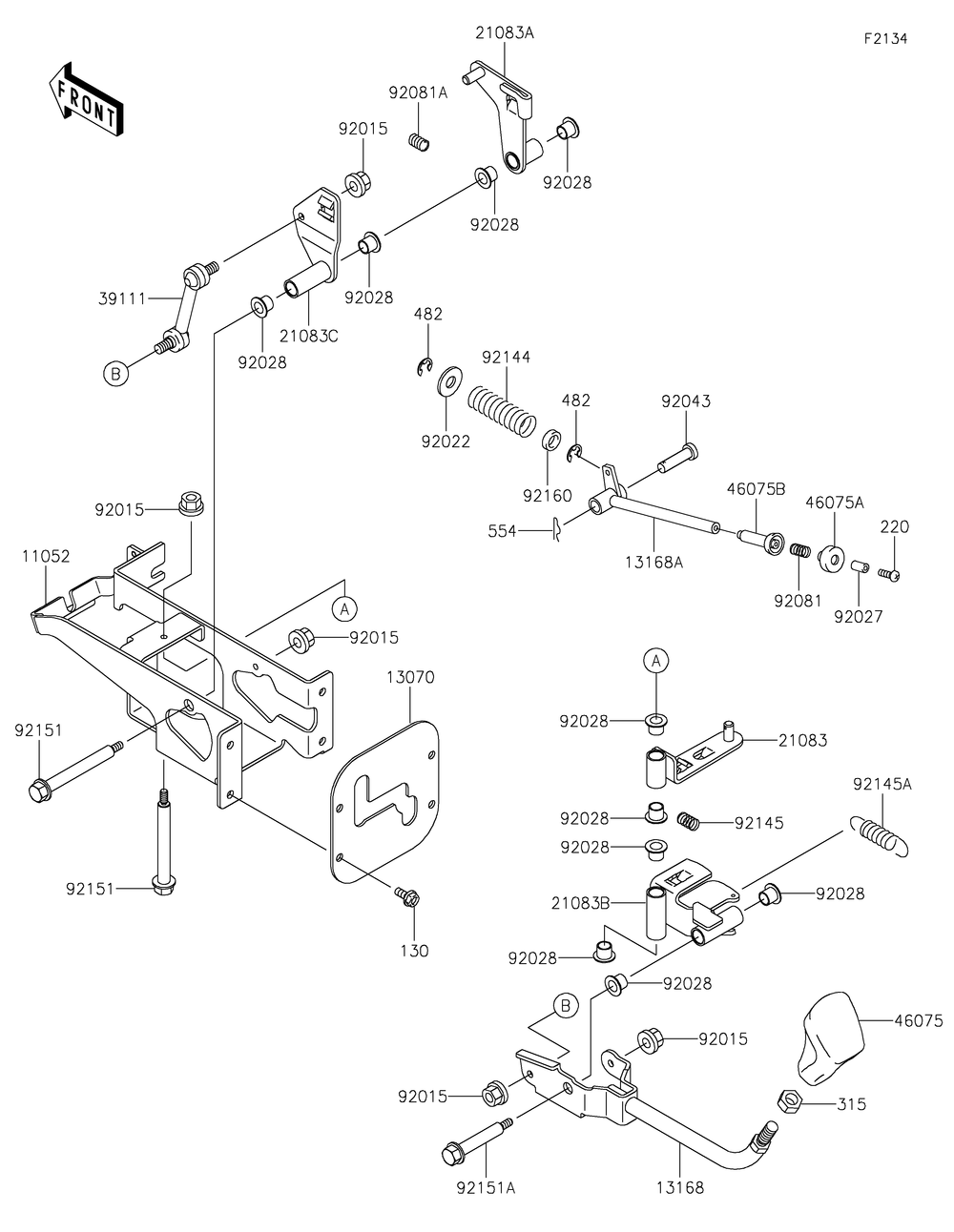 Shift Lever Diagram and Parts List for KAF620WMFNN 2021 Kawasaki Lawn Tractor Accessories