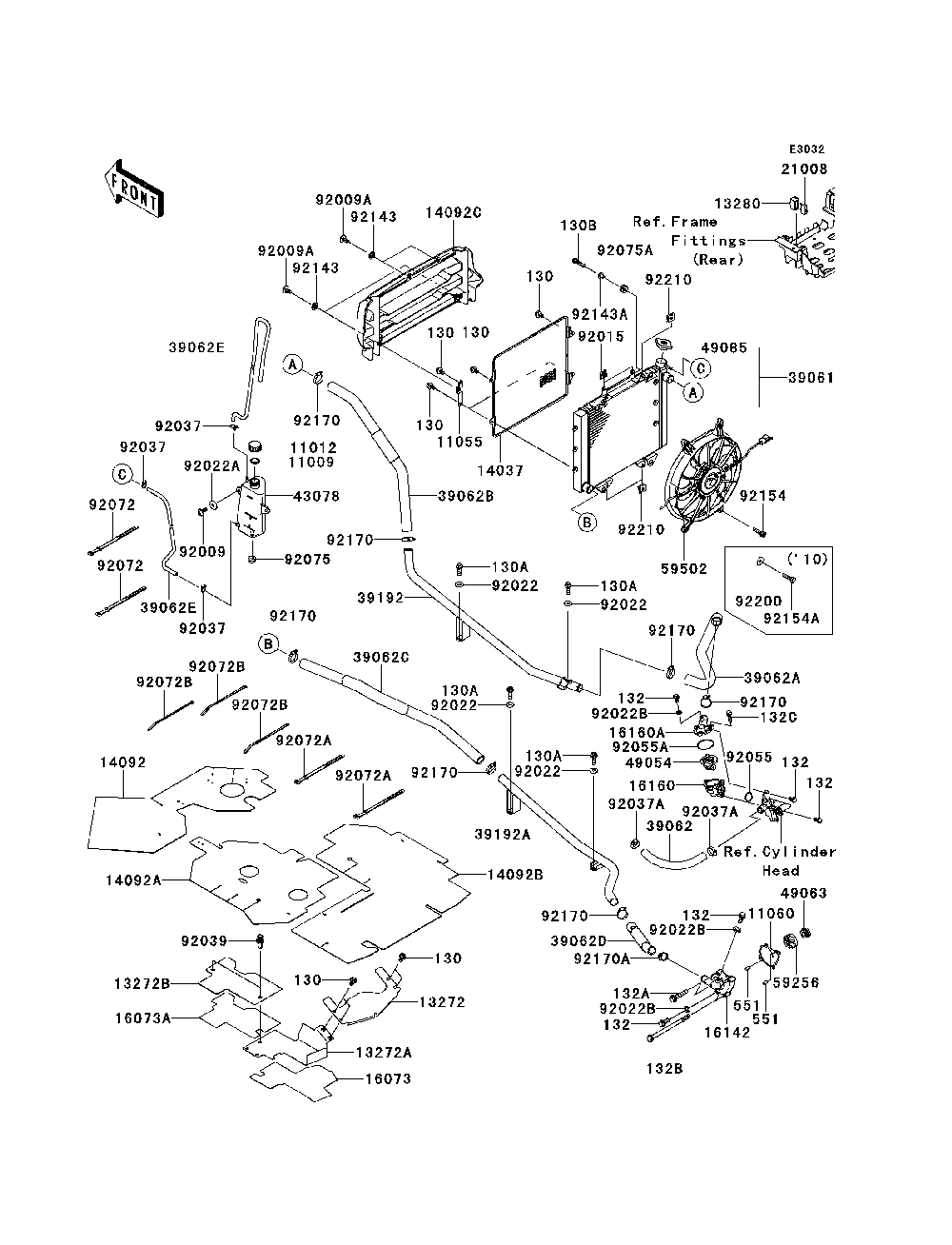 Radiator Diagram and Parts List for KRF750NCS 2012 Kawasaki Lawn Tractor Accessories