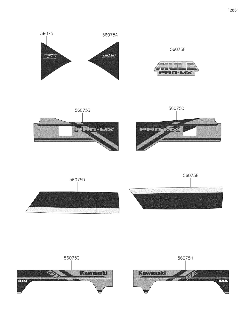 Decals Diagram and Parts List for KAF700FPFNN 2023 Kawasaki Lawn Tractor Accessories