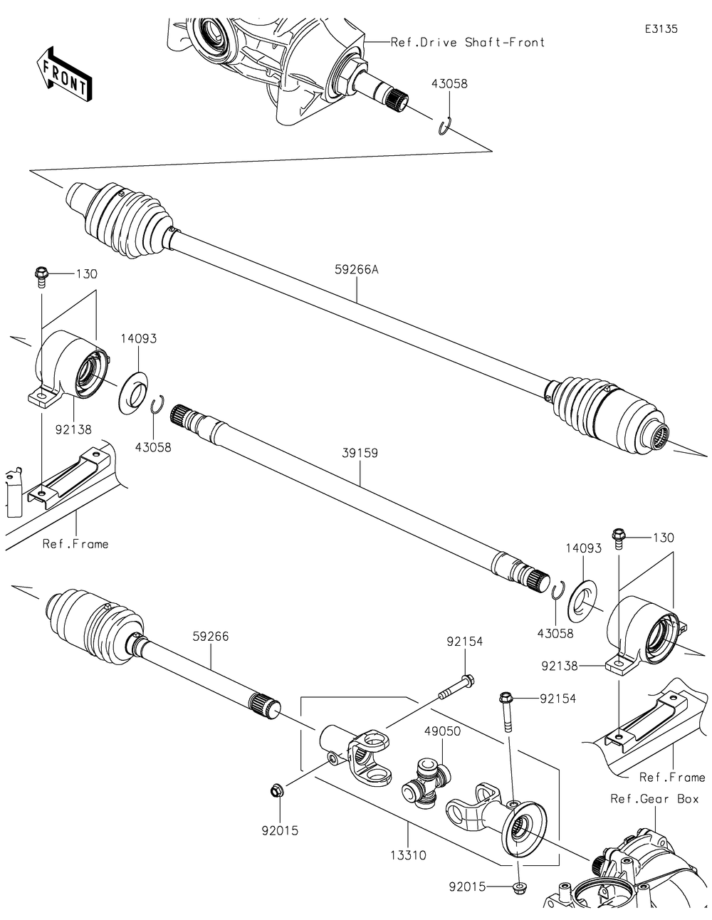 Drive Shaft-Propeller Diagram and Parts List for KAF820BMFNL 2021 Kawasaki Lawn Tractor Accessories