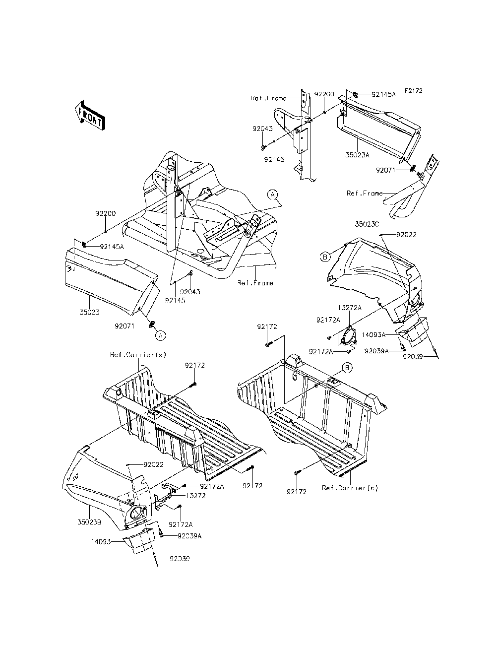 Rear Fender Diagram and Parts List for KRF800DFF 2015 Kawasaki Lawn Tractor Accessories