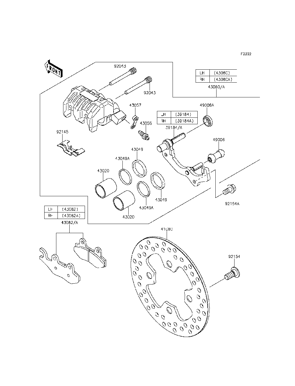 Front Brake Diagram and Parts List for KRF800DFF 2015 Kawasaki Lawn Tractor Accessories