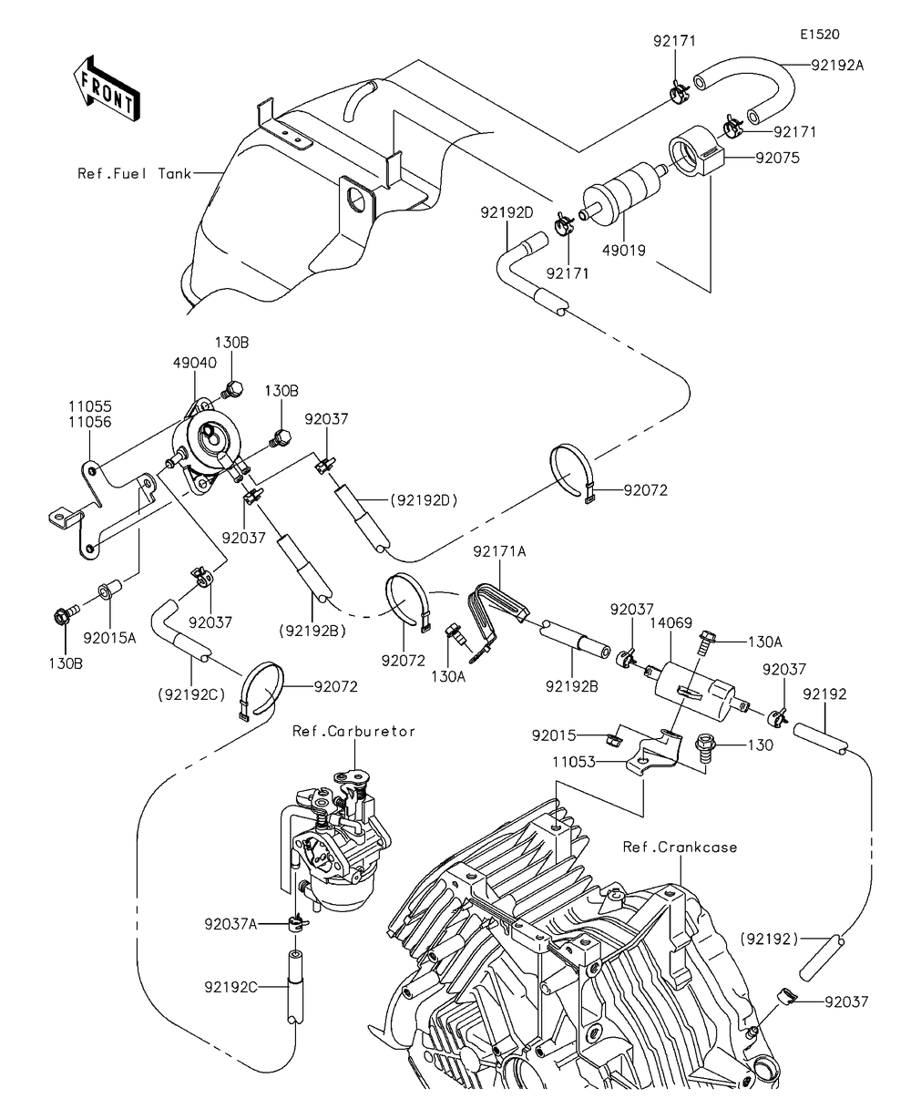 Fuel Pump Diagram and Parts List for KAF400EDF 2013 Kawasaki Lawn Tractor Accessories