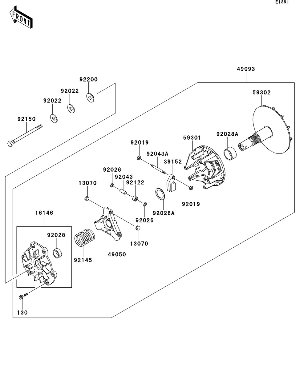 Drive Converter Diagram and Parts List for KAF620SDF 2013 Kawasaki Lawn Tractor Accessories