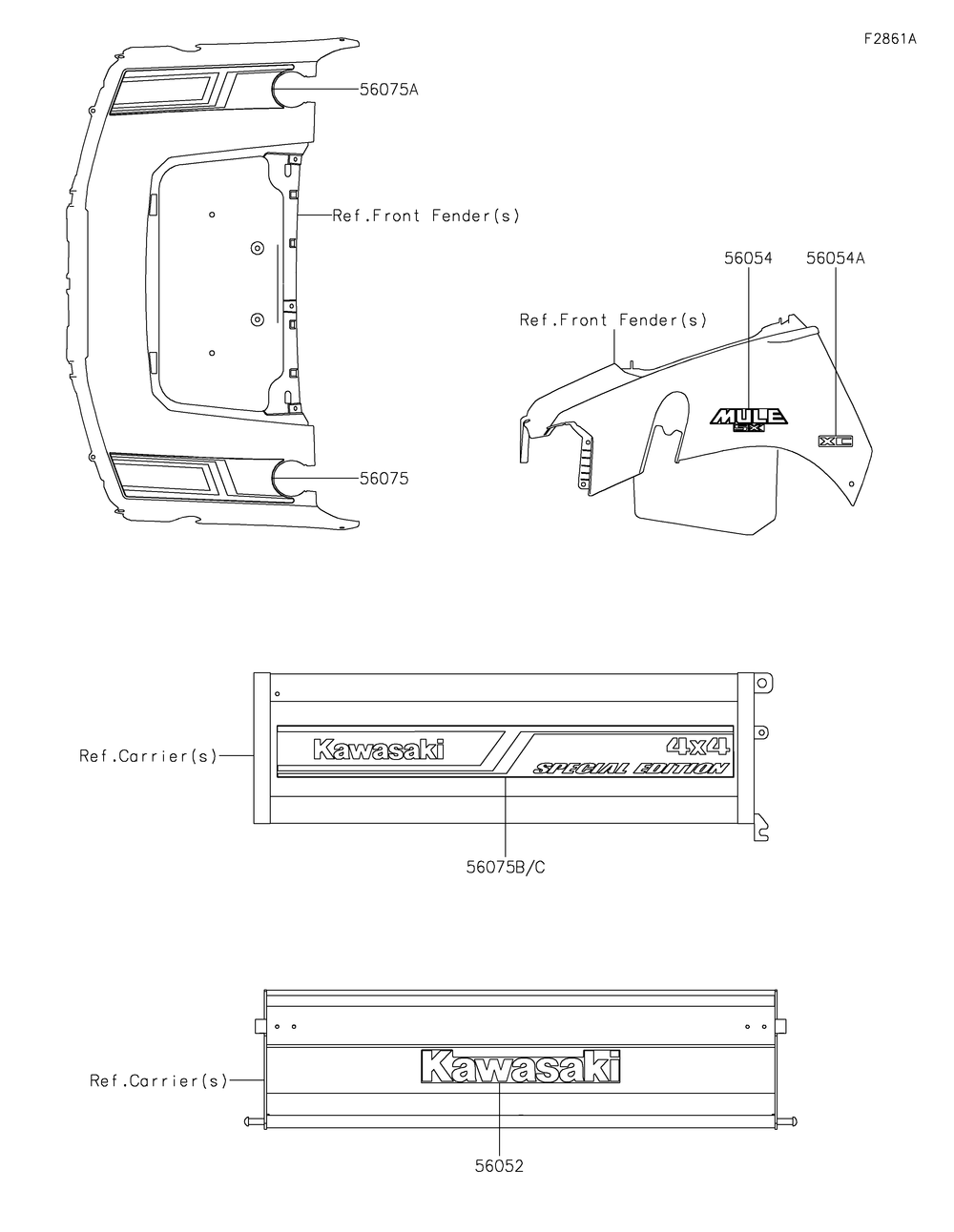 Decals(Mjf/Mkf) Diagram and Parts List for KAF400MJF 2018 Kawasaki Lawn Tractor Accessories