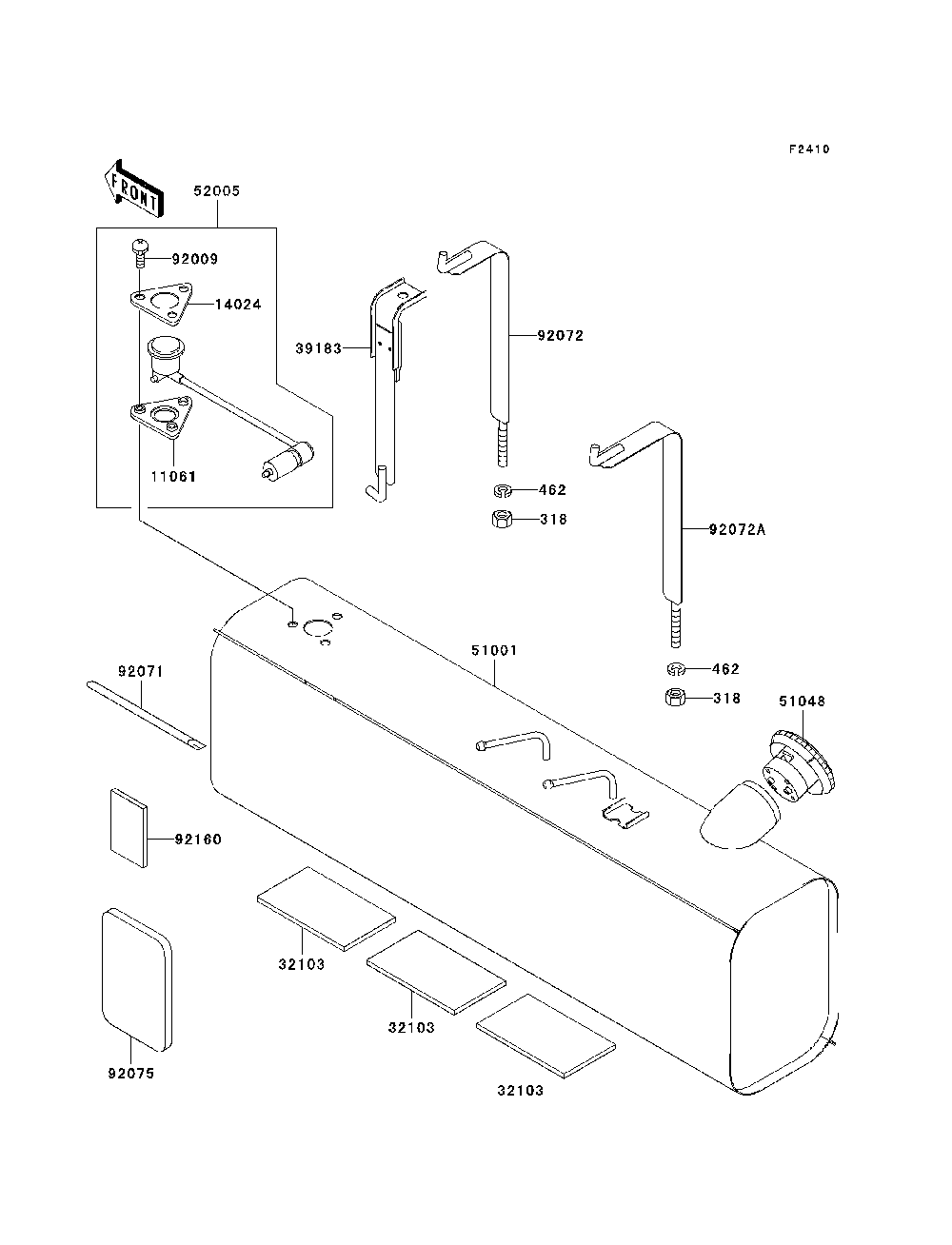 Fuel Tank Diagram and Parts List for KAF950B7F 2007 & Prior Kawasaki Lawn Tractor Accessories
