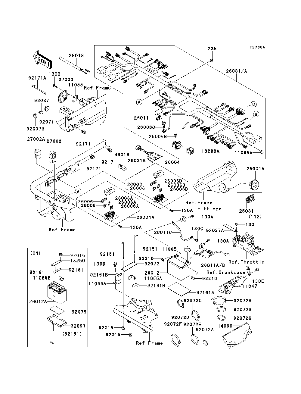Chassis Electrical Equipment Diagram and Parts List for KAF620MDF 2013 Kawasaki Lawn Tractor Accessories