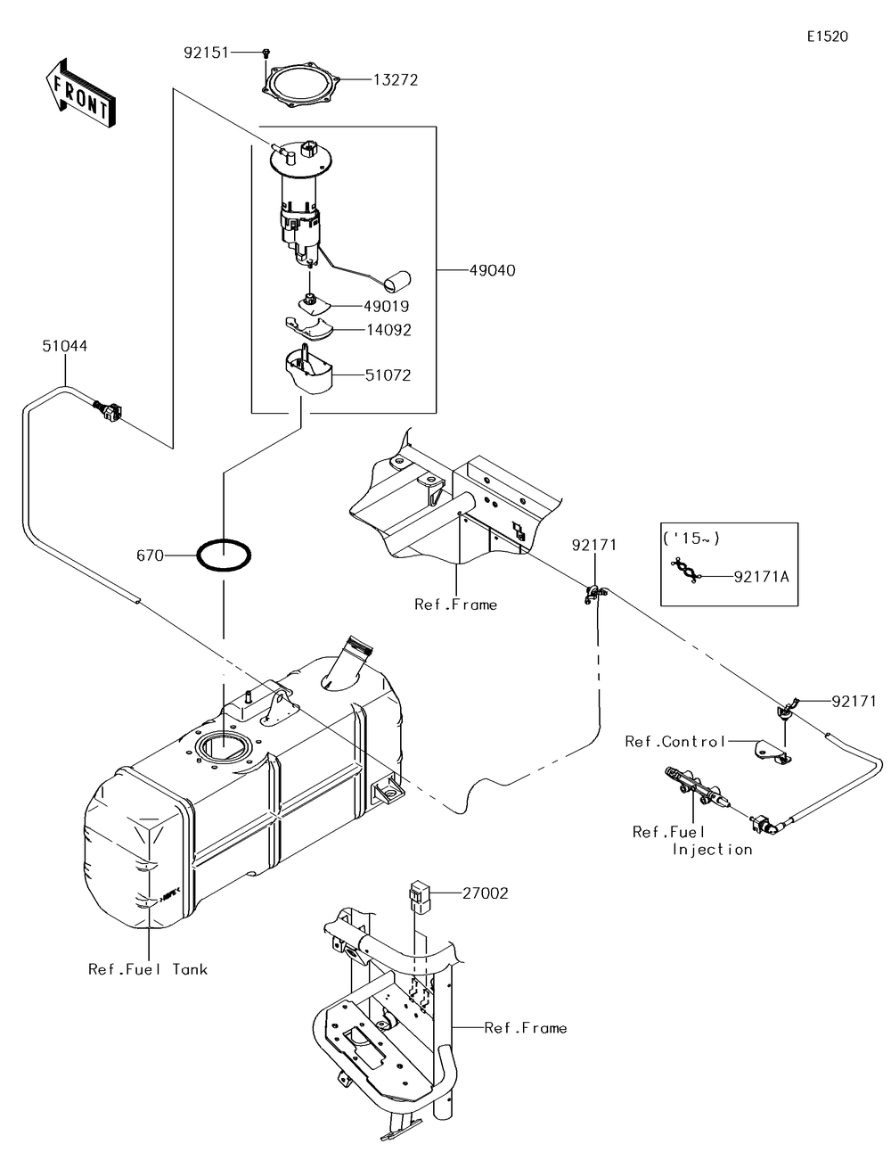 Fuel Pump Diagram and Parts List for KAF620SGF 2016 Kawasaki Lawn Tractor Accessories