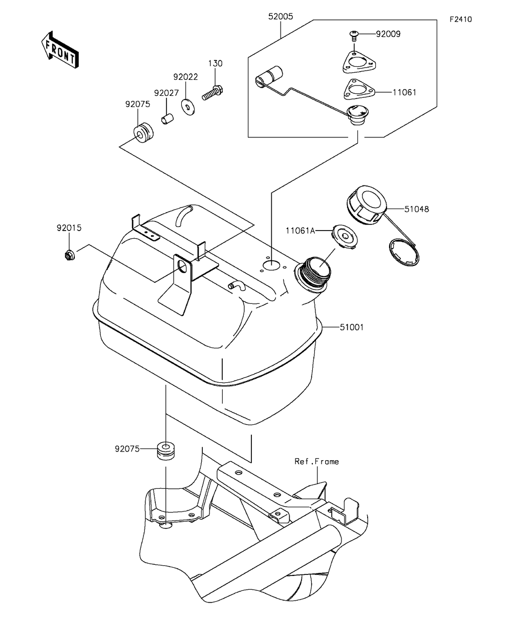 Fuel Tank Diagram and Parts List for KAF400FGF 2016 Kawasaki Lawn Tractor Accessories