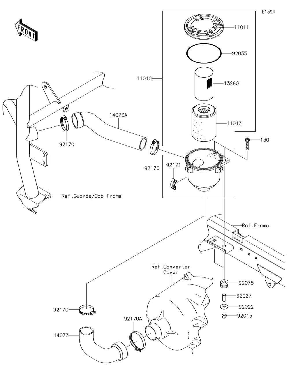 Air Cleaner-Belt Converter Diagram and Parts List for KAF620MHF 2017 Kawasaki Lawn Tractor Accessories
