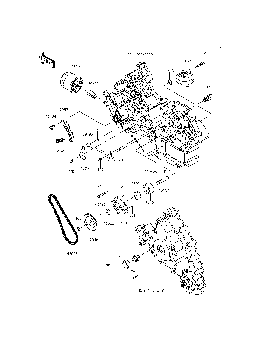 Oil Pump/Oil Filter Diagram and Parts List for KRF800CEF 2014 Kawasaki Lawn Tractor Accessories