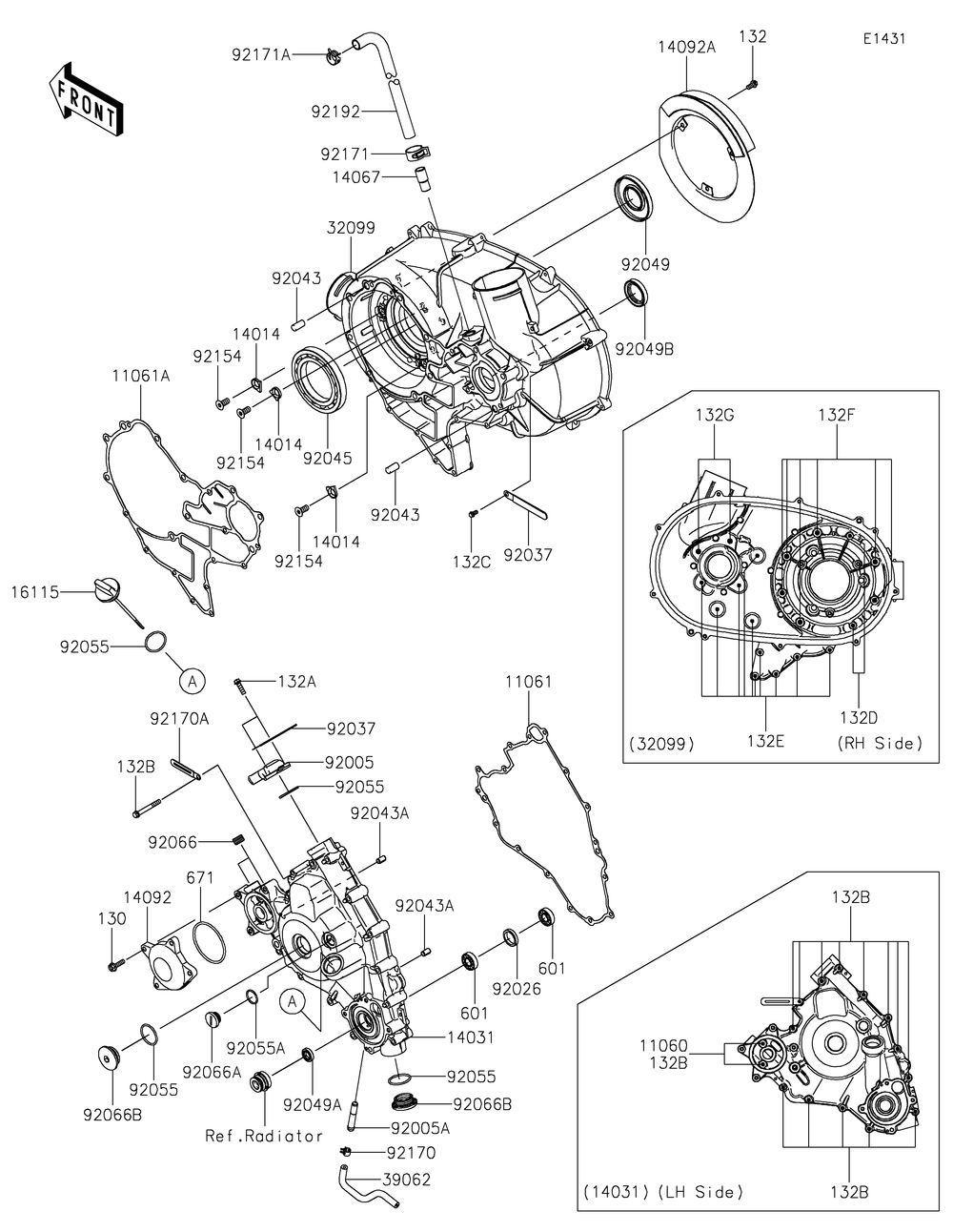 Engine Cover Diagram and Parts List for KRF800JNFNL 2022 Kawasaki Lawn Tractor Accessories