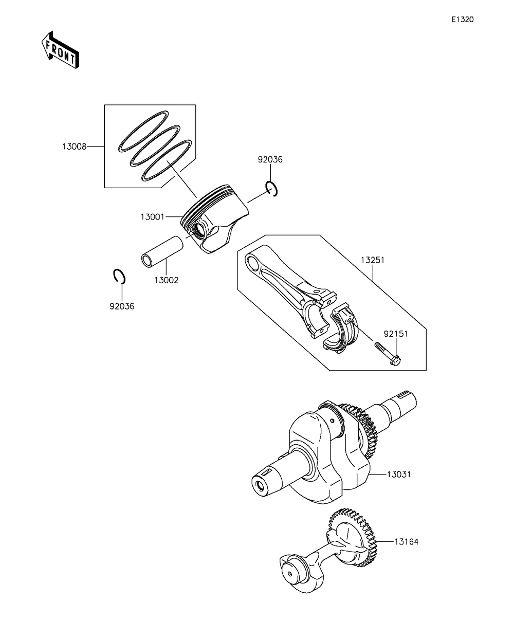 Crankshaft/Piston Diagram and Parts List for KAF400EGF 2016 Kawasaki Lawn Tractor Accessories