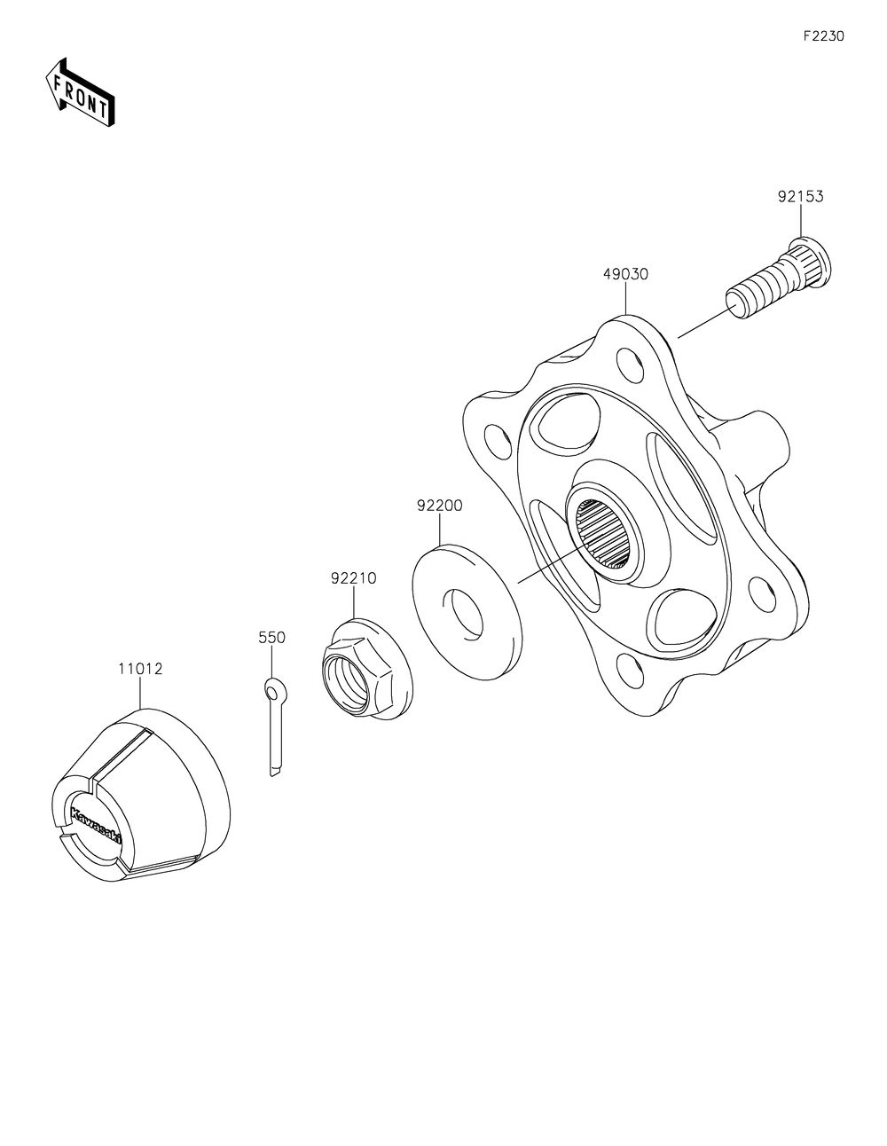 Front Hubs/Brakes Diagram and Parts List for KRF800HLF 2020 Kawasaki Lawn Tractor Accessories