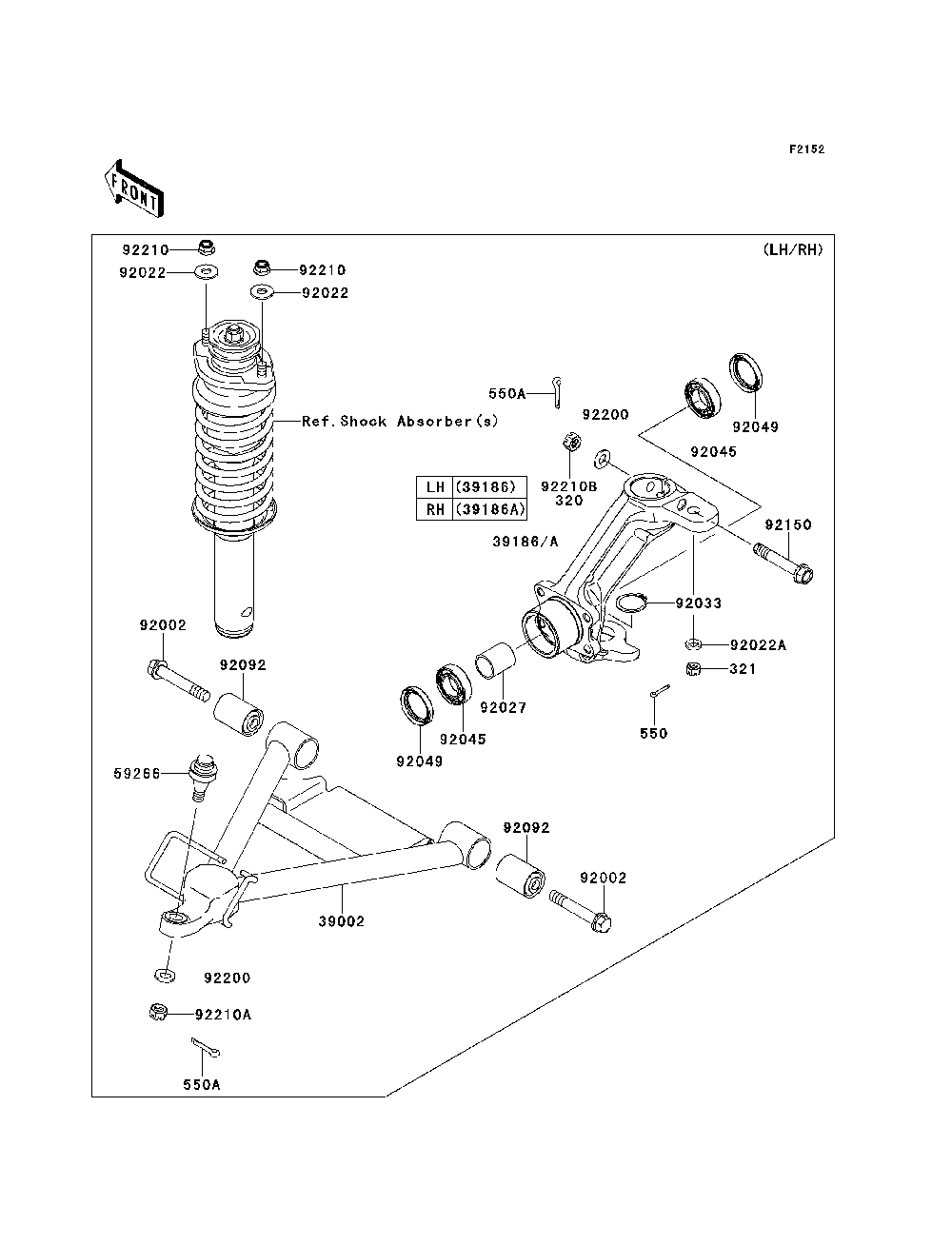 Front Suspension Diagram and Parts List for KAF620PDF 2013 Kawasaki Lawn Tractor Accessories