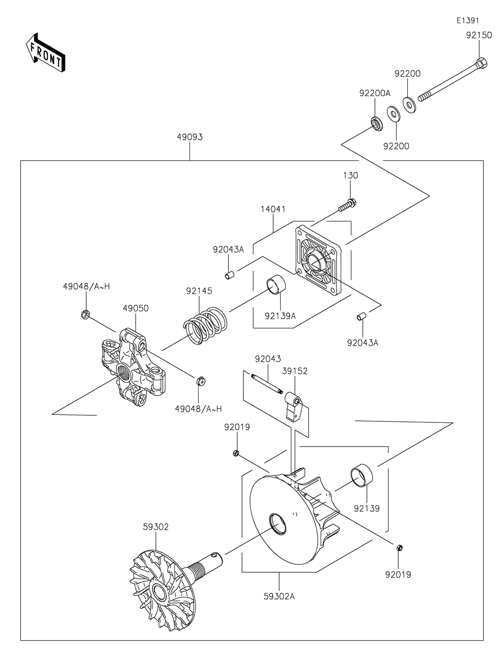 Drive Converter Diagram and Parts List for KAF400JNFNN 2022 Kawasaki Lawn Tractor Accessories