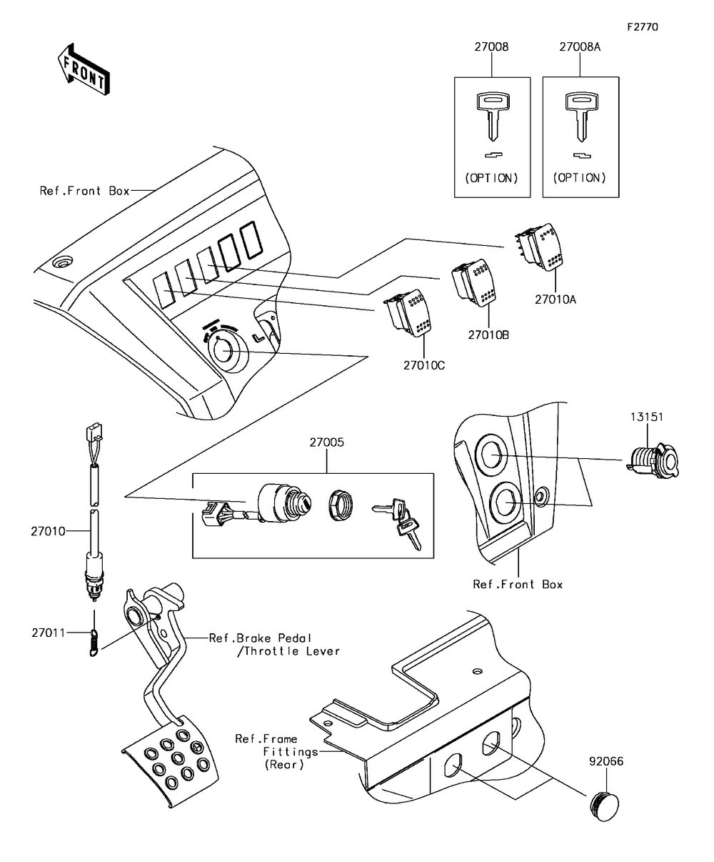Ignition Switch Diagram and Parts List for KAF820BHF 2017 Kawasaki Lawn Tractor Accessories