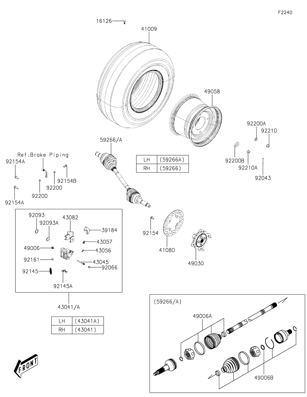 Rear Hubs/Brakes Diagram and Parts List for KAF700AKF 2019 Kawasaki Lawn Tractor Accessories