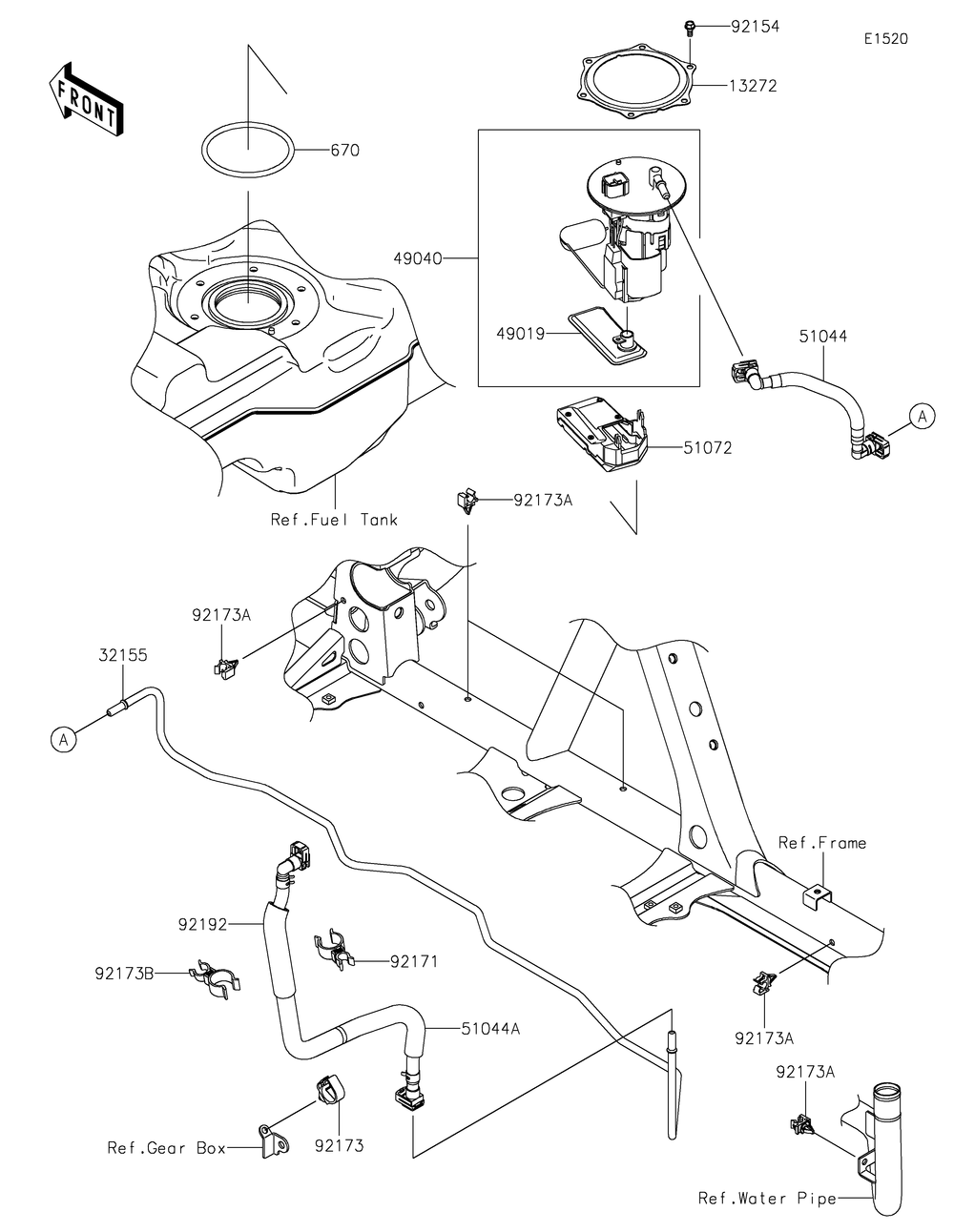 Fuel Pump Diagram and Parts List for KRF1000ALF 2020 Kawasaki Lawn Tractor Accessories