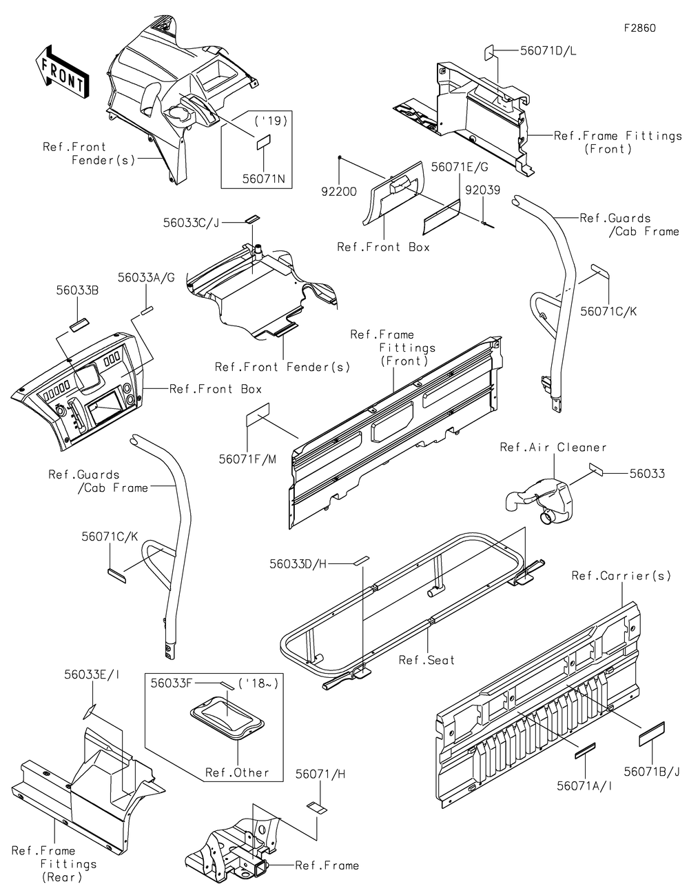Labels Diagram and Parts List for KAF1000AHF 2017 Kawasaki Lawn Tractor Accessories