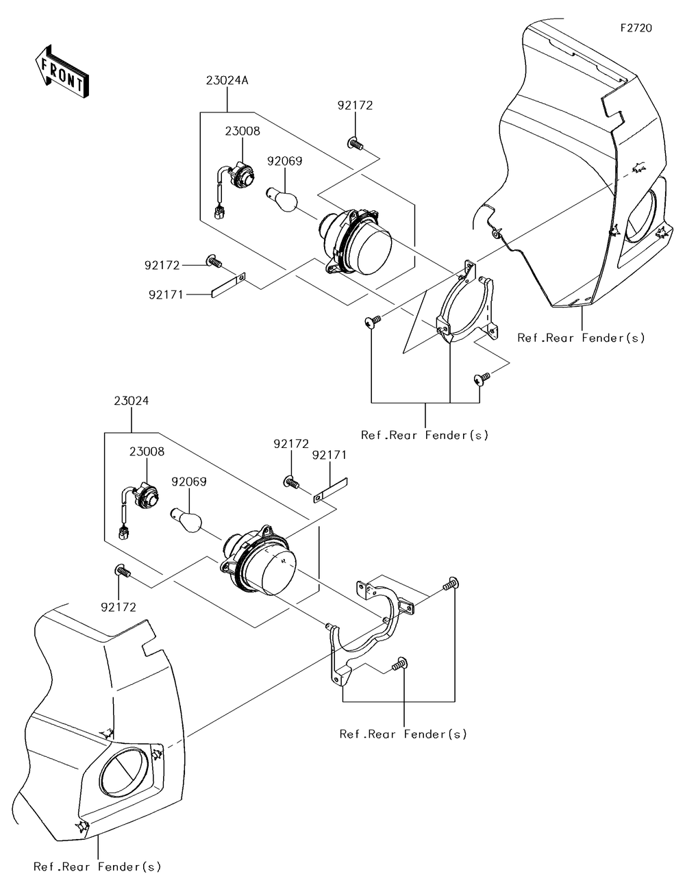 Taillight Diagram and Parts List for KRF800GJF 2018 Kawasaki Lawn Tractor Accessories