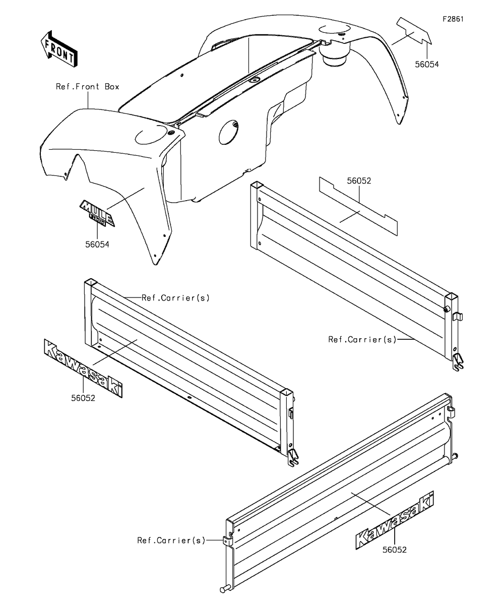 Decals Diagram and Parts List for KAF400BGF 2016 Kawasaki Lawn Tractor Accessories