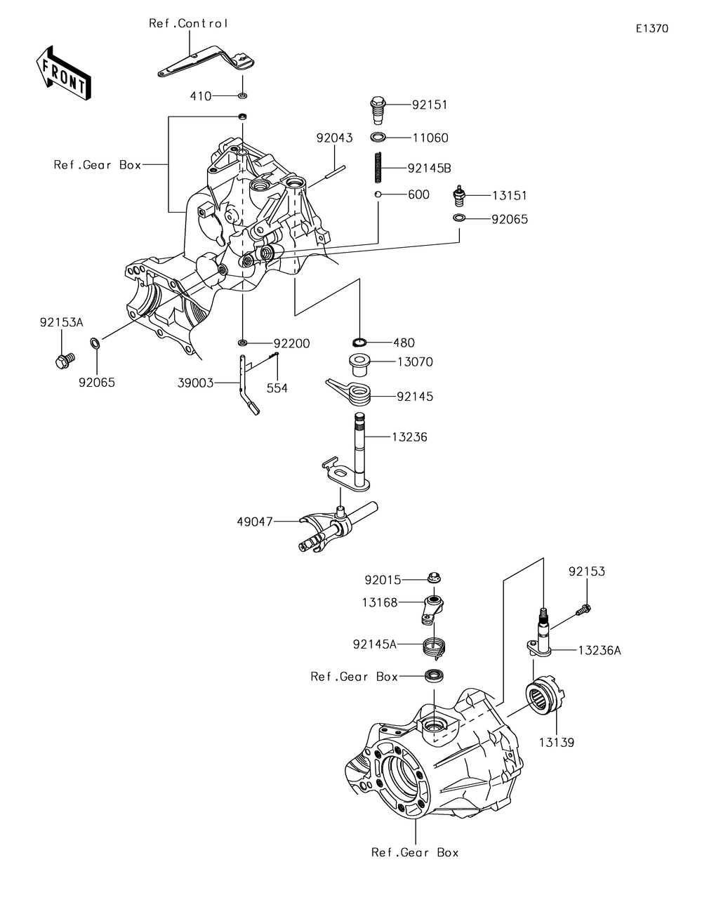 Gear Change Mechanism Diagram and Parts List for KAF400JKF 2019 Kawasaki Lawn Tractor Accessories