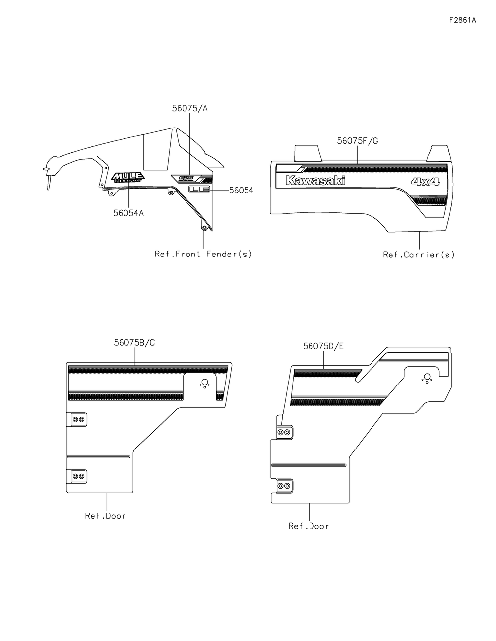 Decals(Black) Diagram and Parts List for KAF820CMFNL 2021 Kawasaki Lawn Tractor Accessories