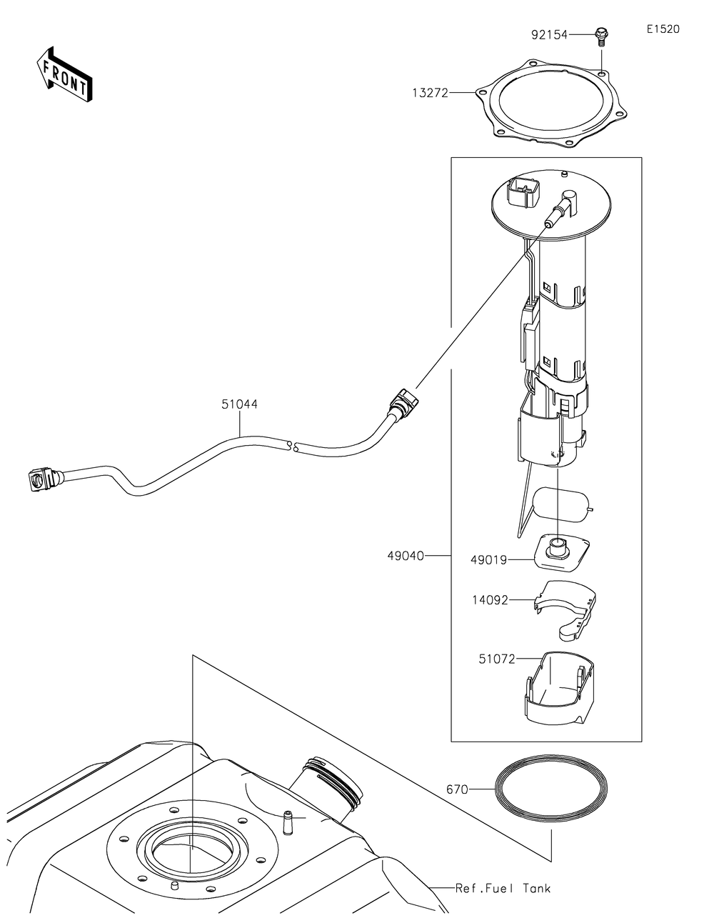 Fuel Pump Diagram and Parts List for KRF800GKF 2019 Kawasaki Lawn Tractor Accessories