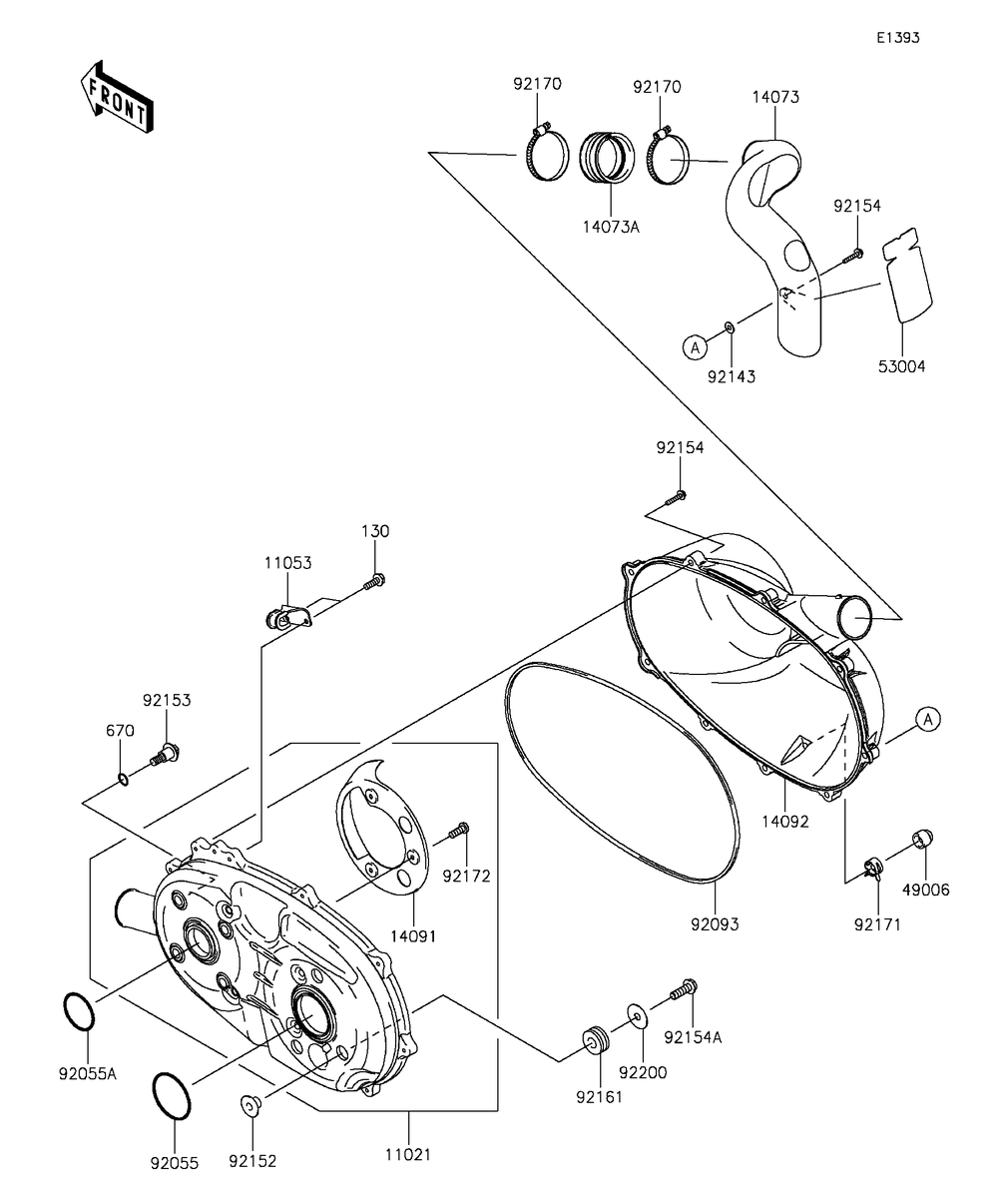 Converter Cover Diagram and Parts List for KAF400BGF 2016 Kawasaki Lawn Tractor Accessories
