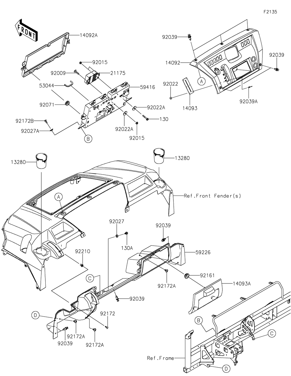 Front Box Diagram and Parts List for KAF820FNFNN 2022 Kawasaki Lawn Tractor Accessories