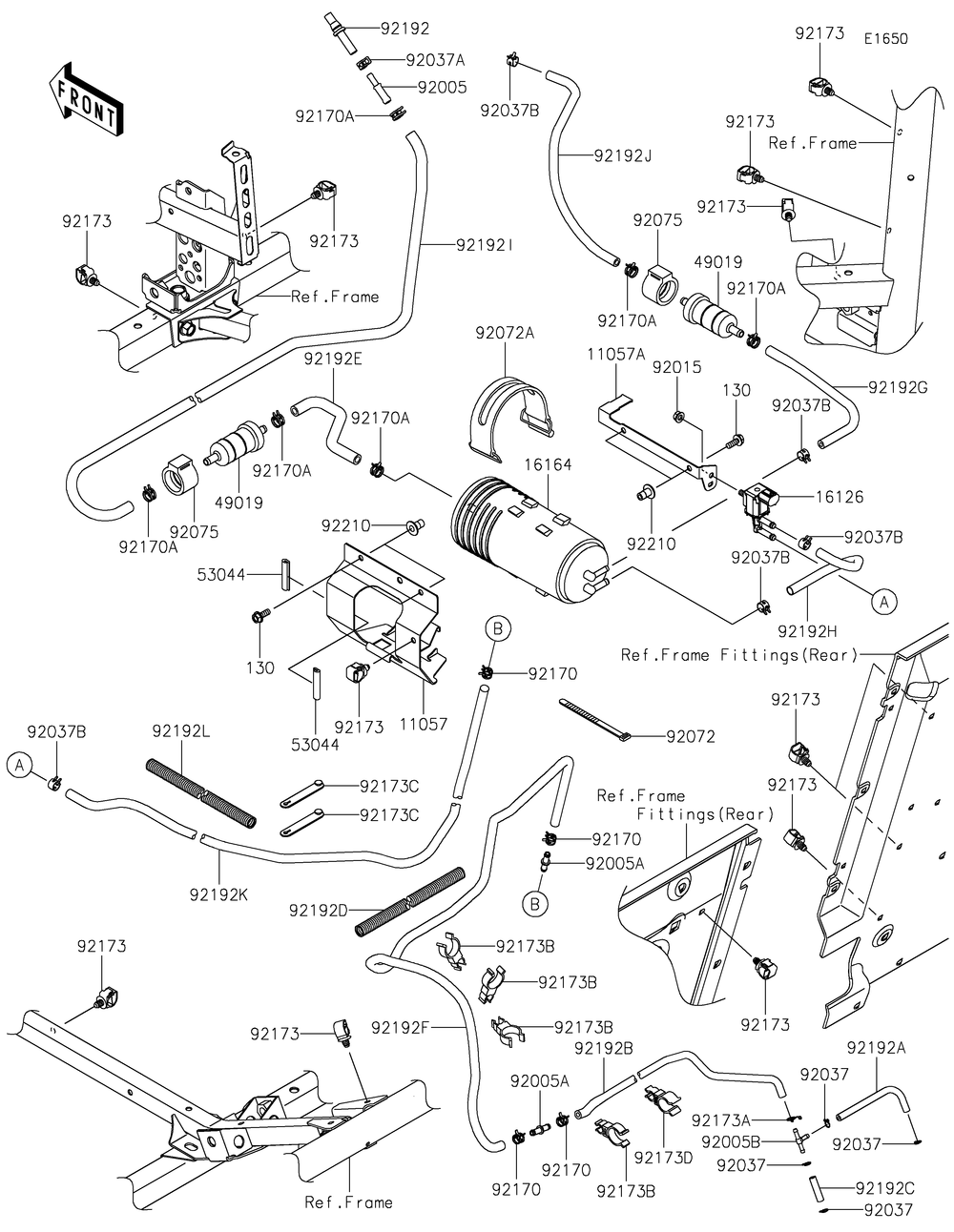Fuel Evaporative System Diagram and Parts List for KRT1000BPFNL 2023 Kawasaki Lawn Tractor Accessories