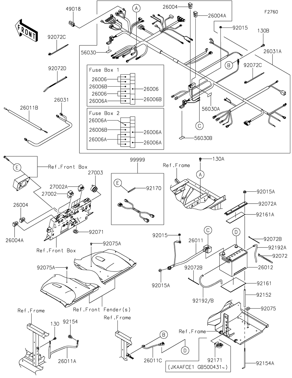Chassis Electrical Equipment Diagram and Parts List for KAF1000EGF 2016 Kawasaki Lawn Tractor Accessories