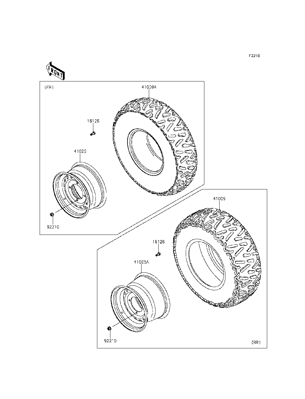 Wheels/Tires Diagram and Parts List for KRT800DFF 2015 Kawasaki Lawn Tractor Accessories