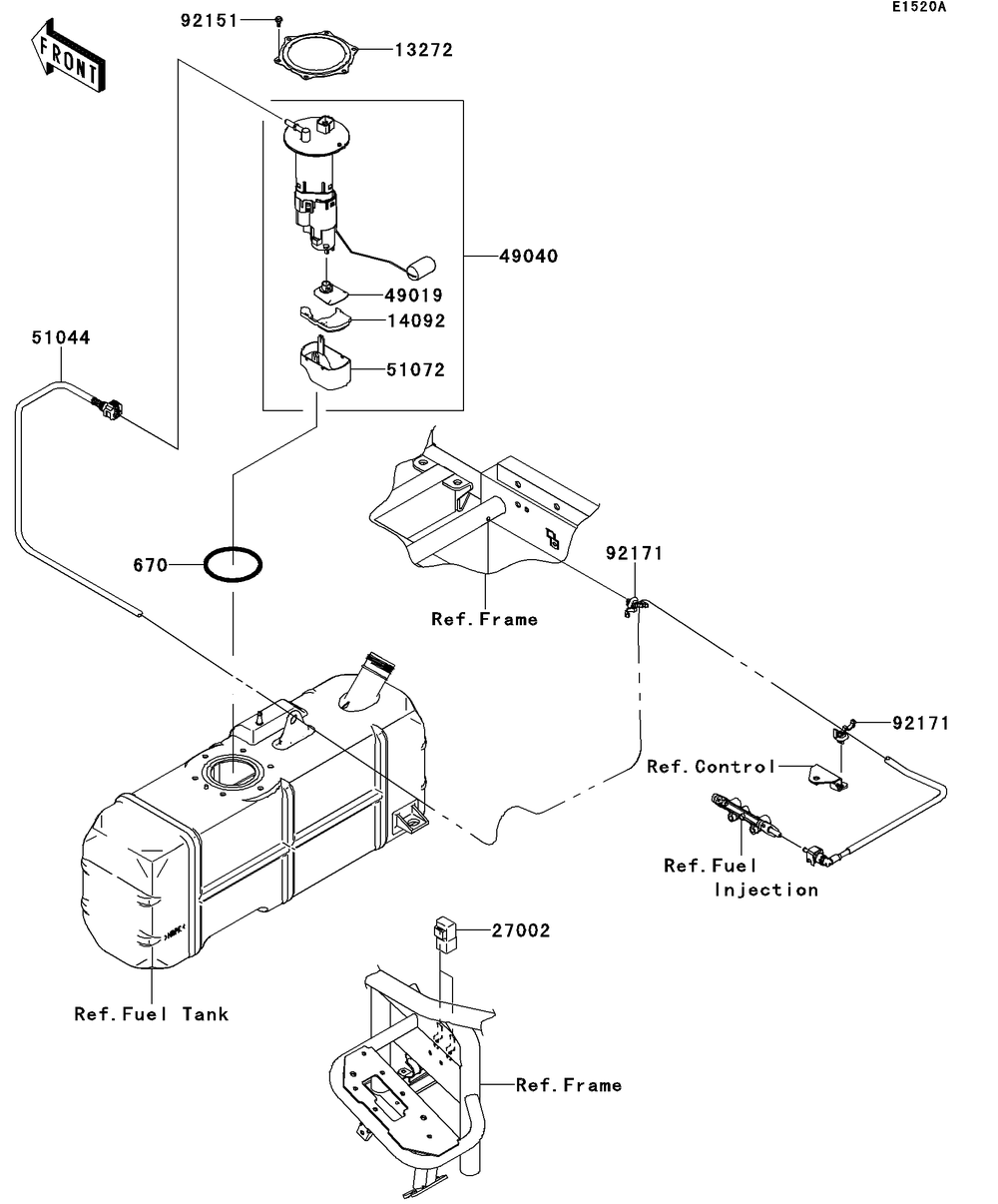 Fuel Pump Diagram and Parts List for KAF620SDF 2013 Kawasaki Lawn Tractor Accessories