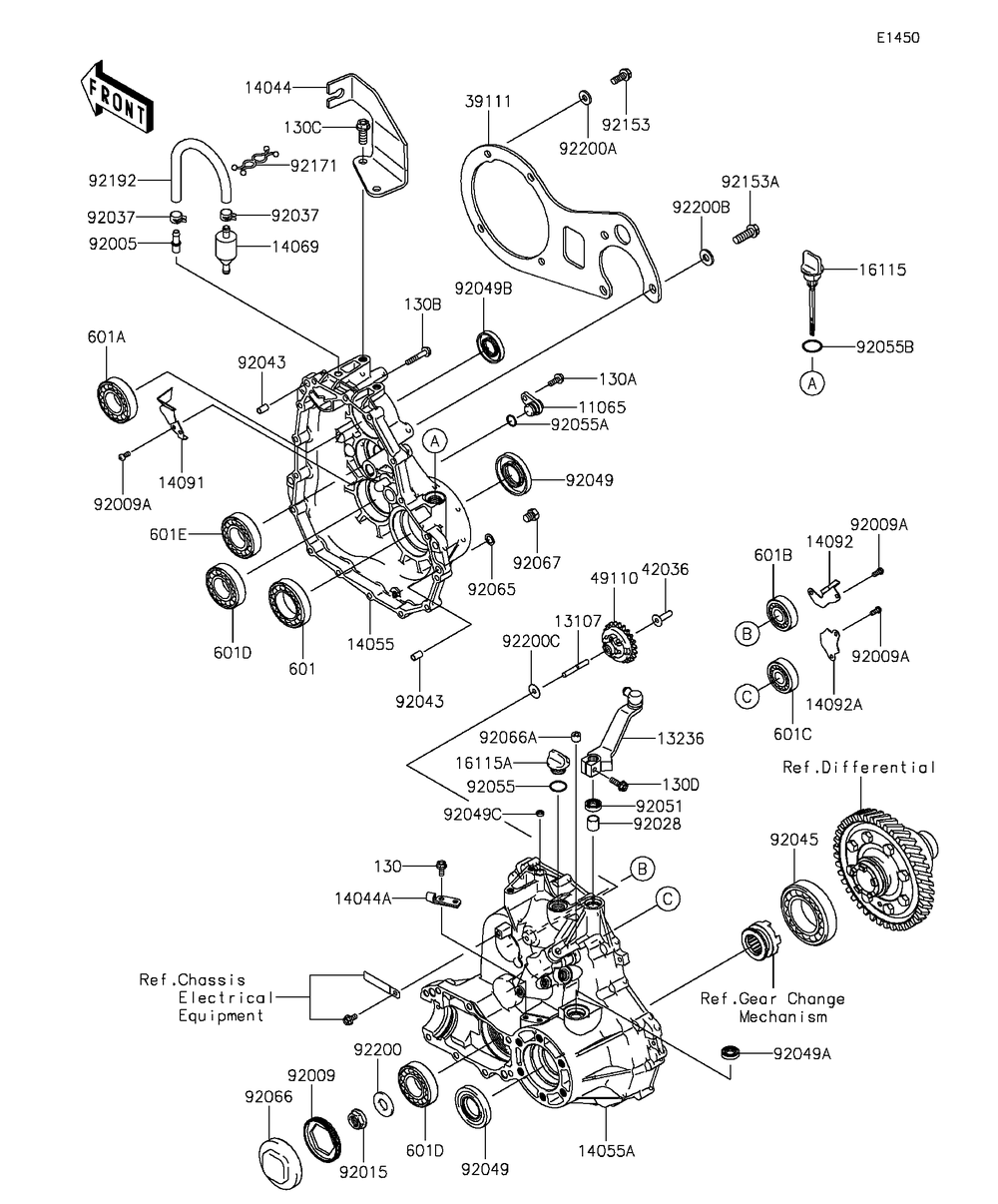 Gear Box Diagram and Parts List for KAF400BGF 2016 Kawasaki Lawn Tractor Accessories