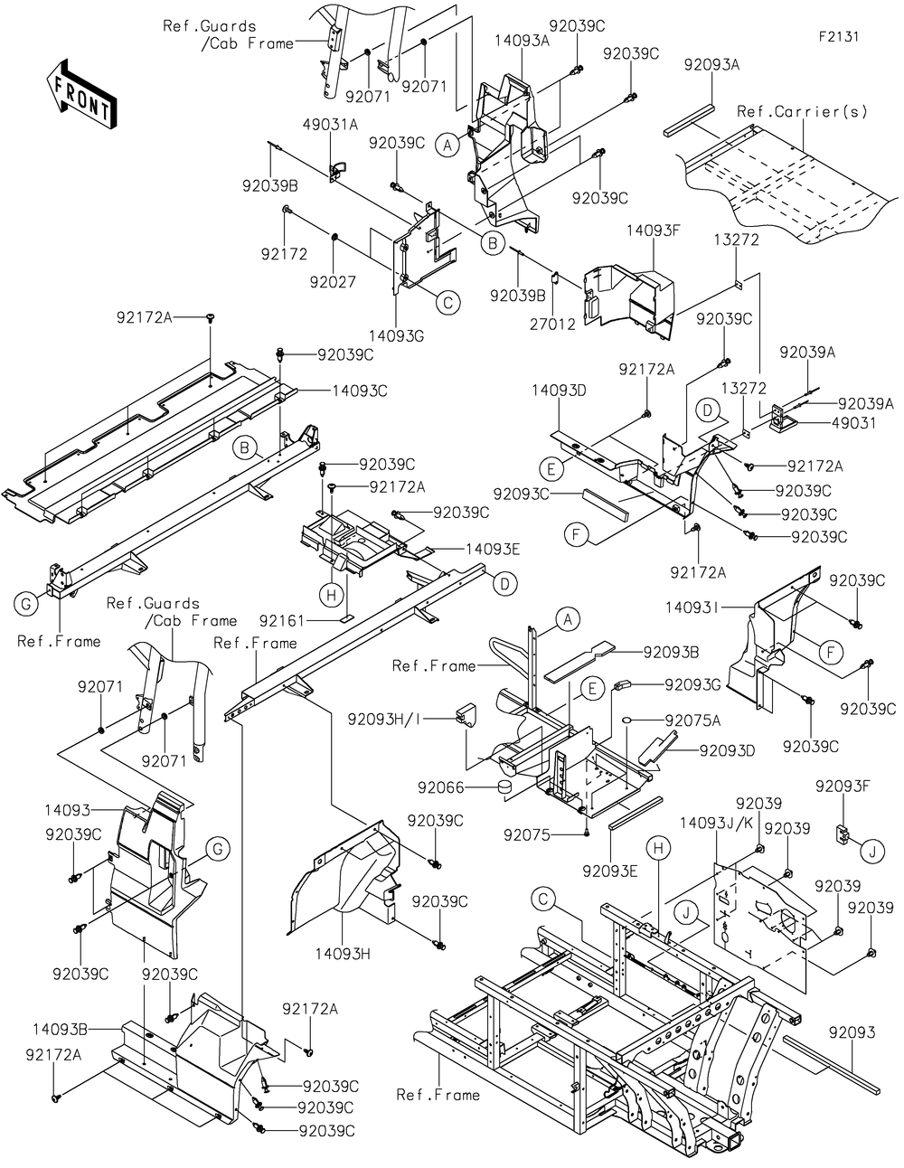 Frame Fittings-Rear Diagram and Parts List for KAF1000EJF 2018 Kawasaki Lawn Tractor Accessories