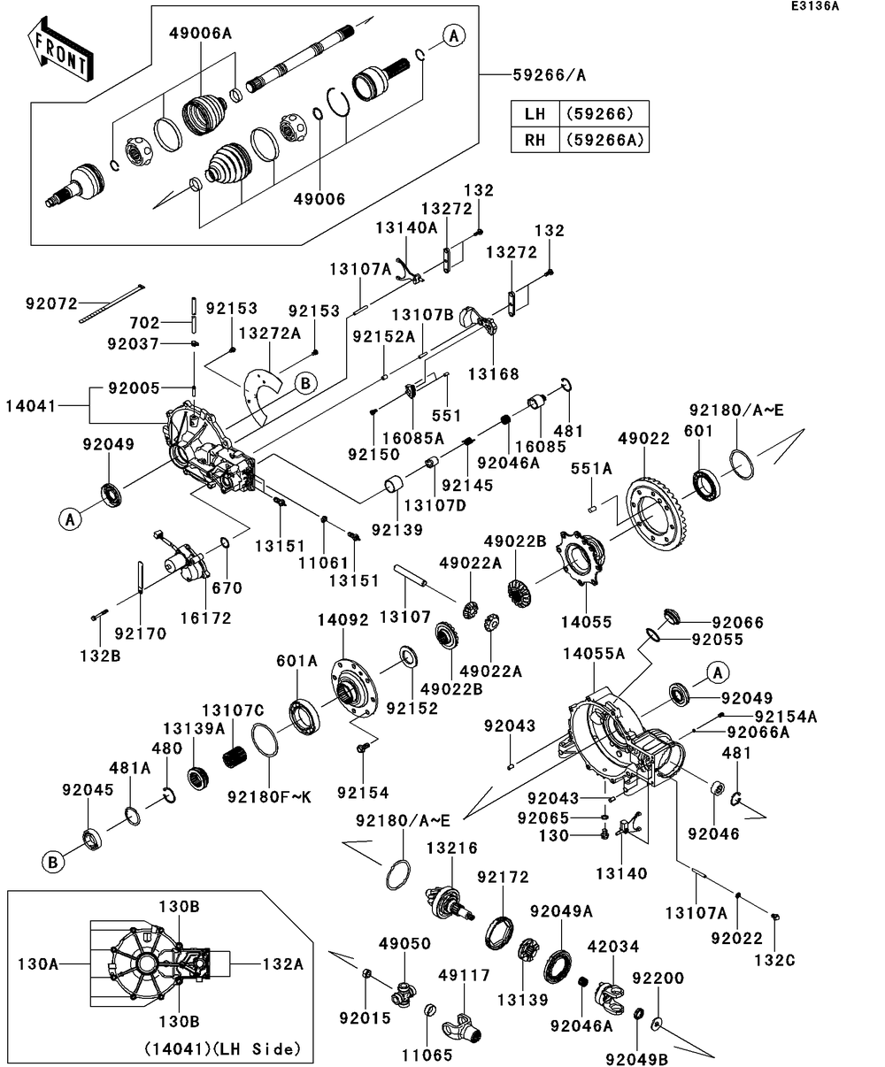 Drive Shaft-Front Diagram and Parts List for KRT750BDF 2013 Kawasaki Lawn Tractor Accessories