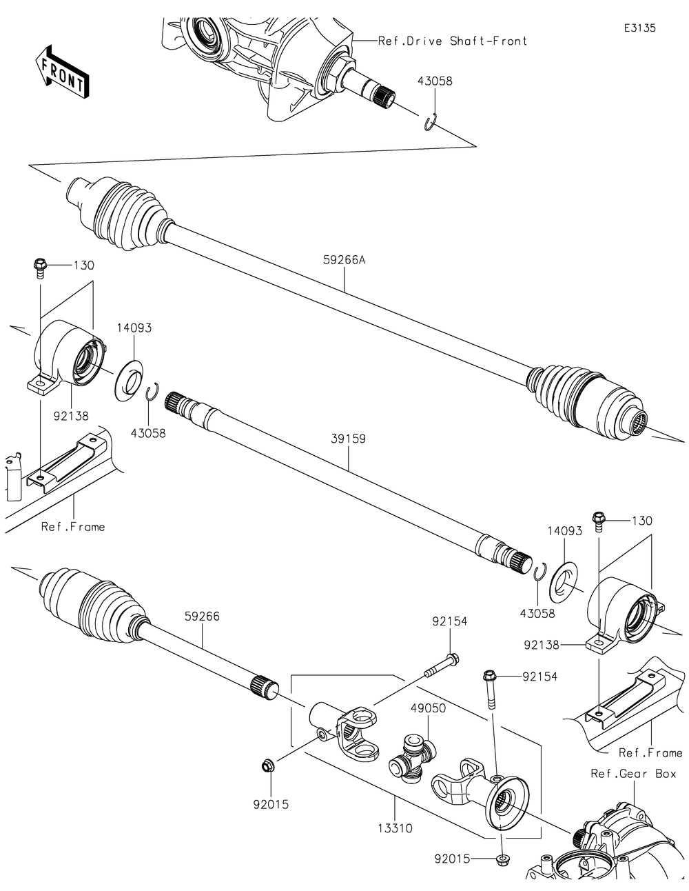 Drive Shaft-Propeller Diagram and Parts List for KAF820BJF 2018 Kawasaki Lawn Tractor Accessories