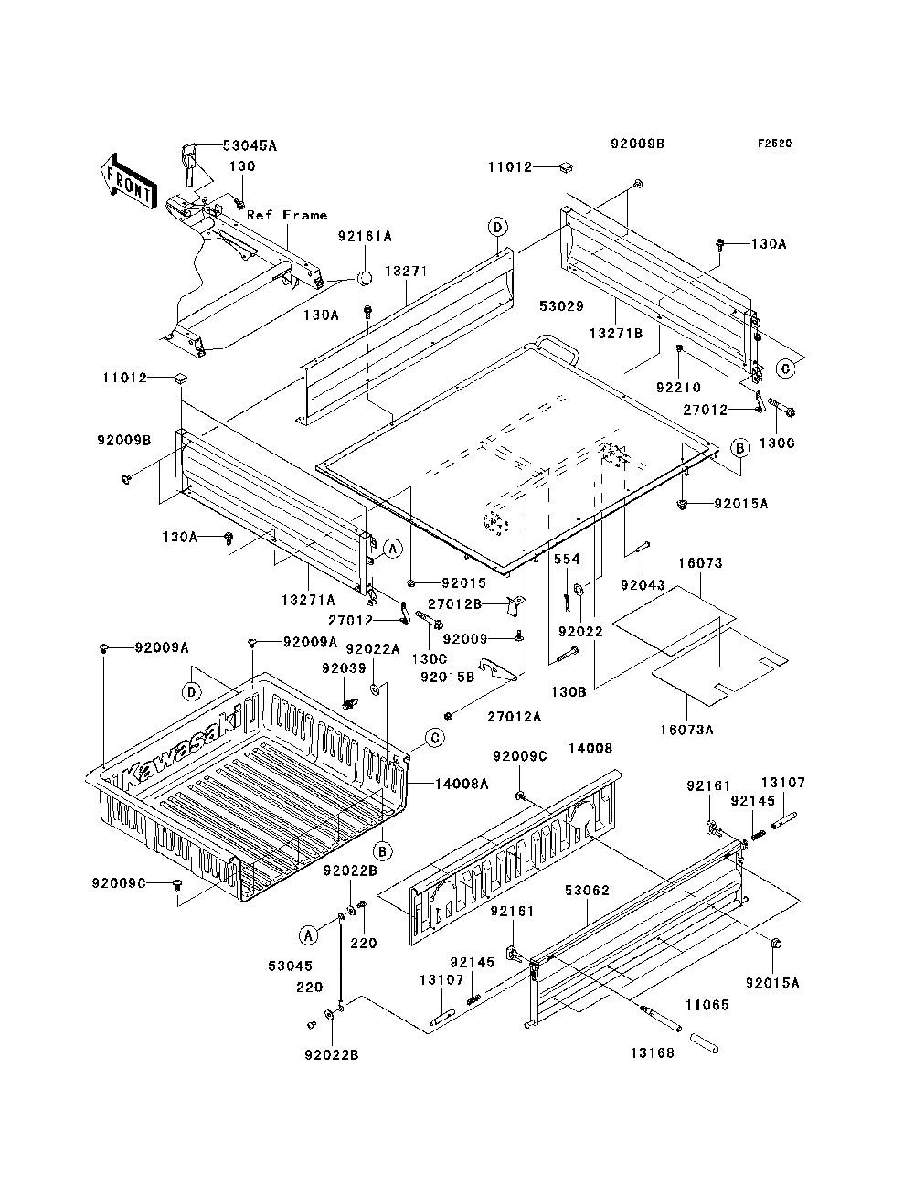 Carrier Diagram and Parts List for KAF400C7F 2007 & Prior Kawasaki Lawn Tractor Accessories
