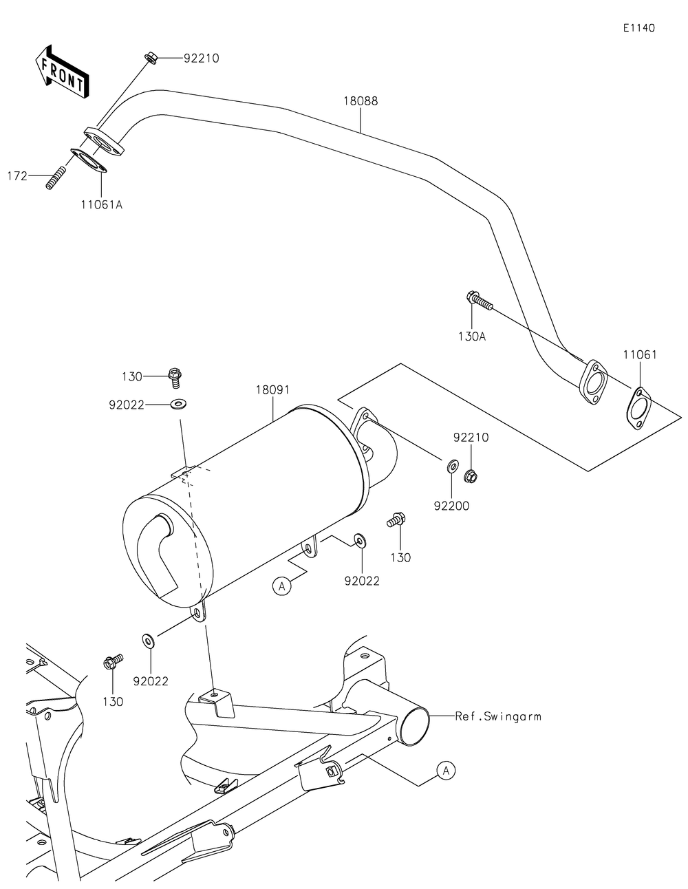 Muffler Diagram and Parts List for KAF400JNFNN 2022 Kawasaki Lawn Tractor Accessories