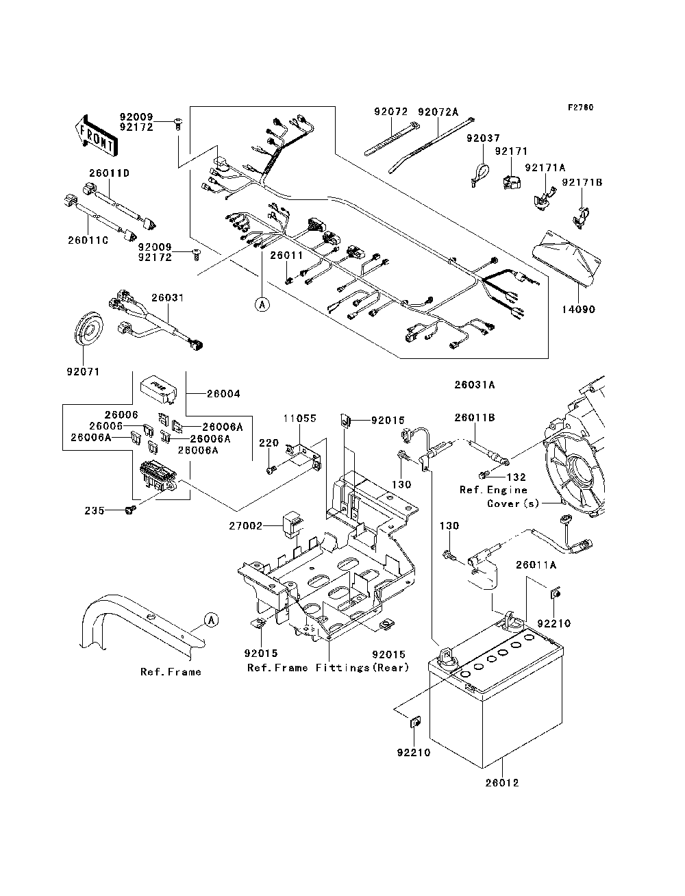 Chassis Electrical Equipment Diagram and Parts List for KRF750VBF 2011 Kawasaki Lawn Tractor Accessories