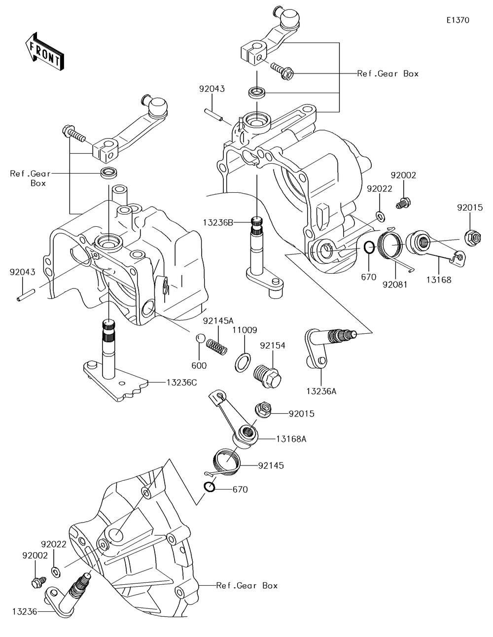 Gear Change Mechanism Diagram and Parts List for KAF620TJF 2018 Kawasaki Lawn Tractor Accessories