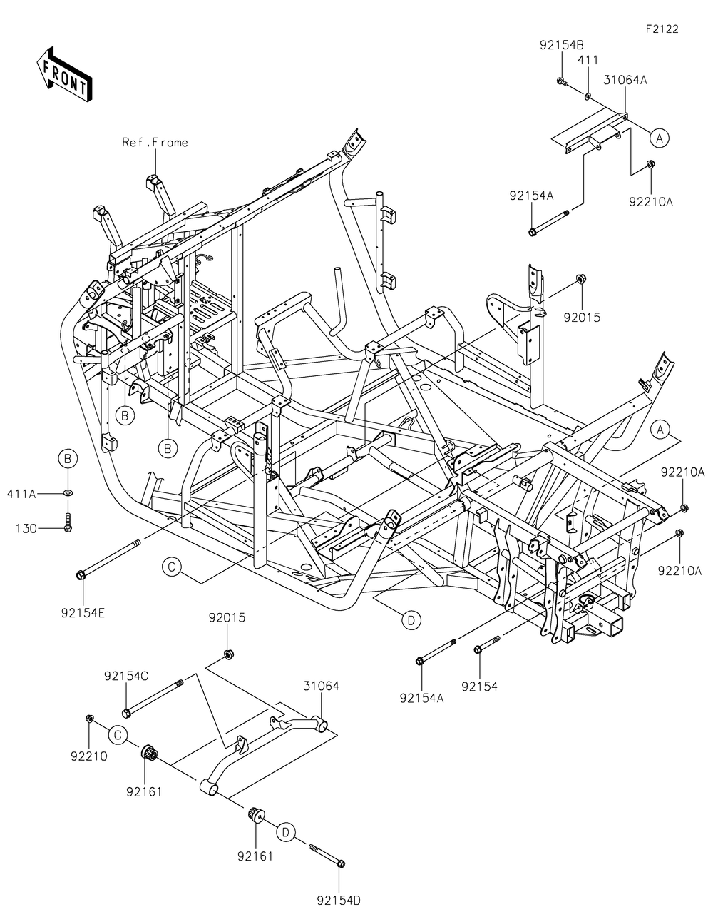 Engine Mount Diagram and Parts List for KRF800GKF 2019 Kawasaki Lawn Tractor Accessories