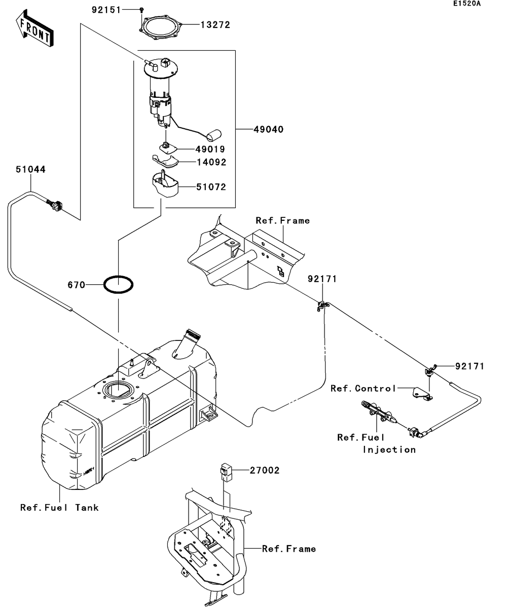 Fuel Pump Diagram and Parts List for KAF620RDFA 2013 Kawasaki Lawn Tractor Accessories
